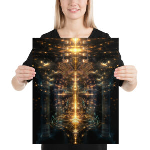 Glossy print of ‘Inner Temple’ — psychedelic visionary artwork featuring a radiant sanctuary within the mind, with sacred geometry, vivid colors, and meditative energy. Click to purchase this spiritual art print