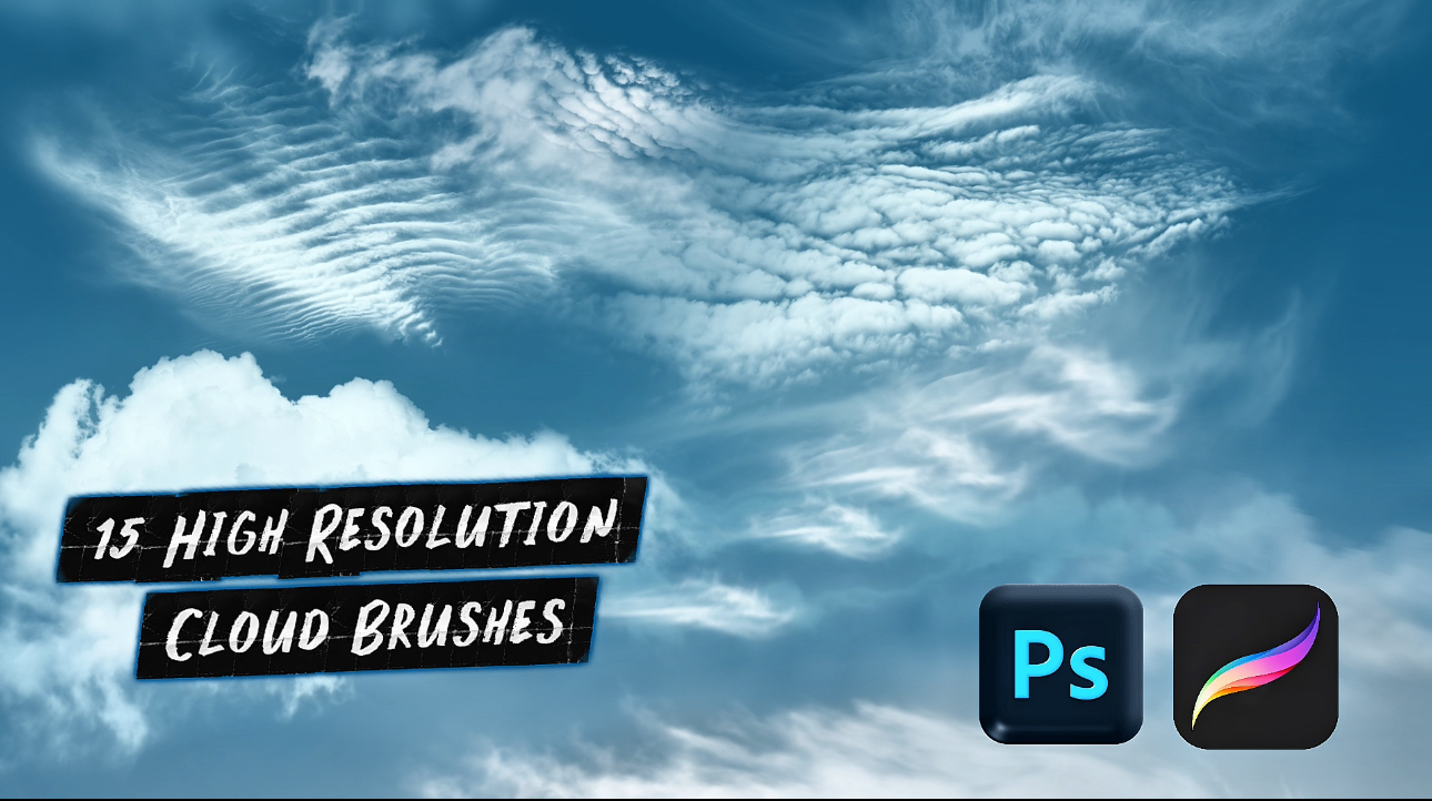 High Resolution Realistic Cloud Brushes for Photoshop & Procreate – 15 Clean Hi-Res Brushes (3000-5000px, Royalty-Free)